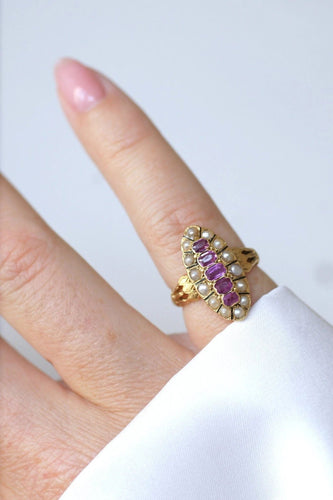 Bague Bague marquise perles et rubis 58 Facettes