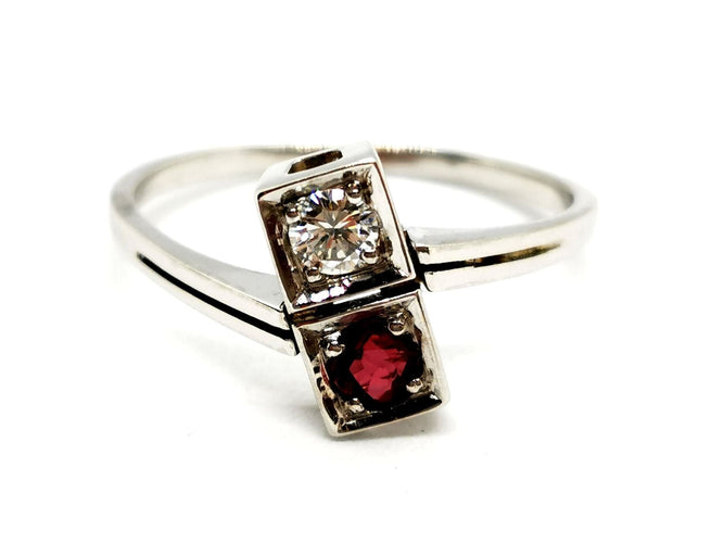 Bague 59 Bague Toi et Moi Or blanc Diamant 58 Facettes 1161984CD