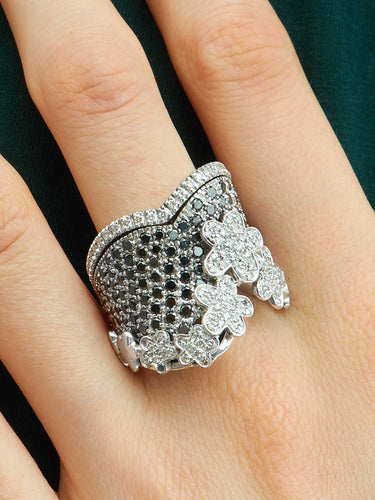 Bague Bague Pavage Diamants noirs et blancs 58 Facettes HS16206