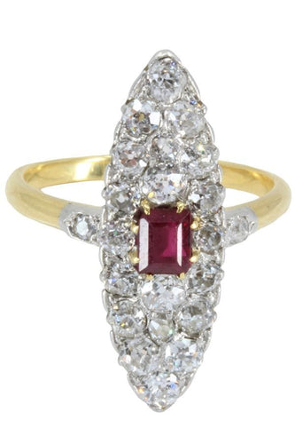 Bague 53 MARQUISE ANCIENNE RUBIS ET DIMANANTS 58 Facettes 052881