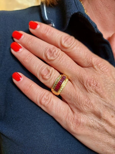 Bague 54 Bague ancienne or jaune, diamants et rubis 58 Facettes 072991