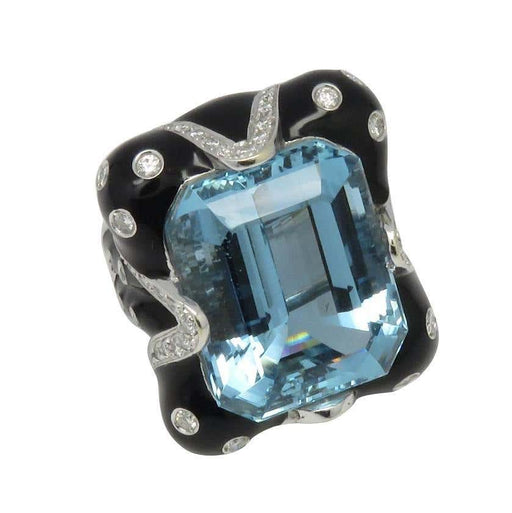 Ring 55 Andreoli Ring Aquamarine Diamonds Enamel 58 Facettes