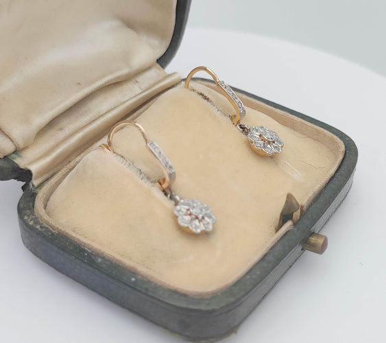 Boucles d'oreilles Dormeuses fin XIXème roses de diamant 58 Facettes