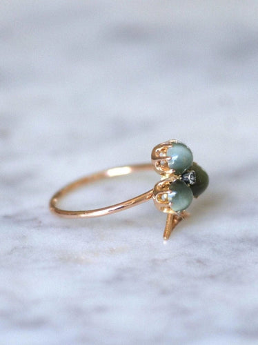 Bague trèfle chrysobéryl oeil de chat et diamants 58 Facettes