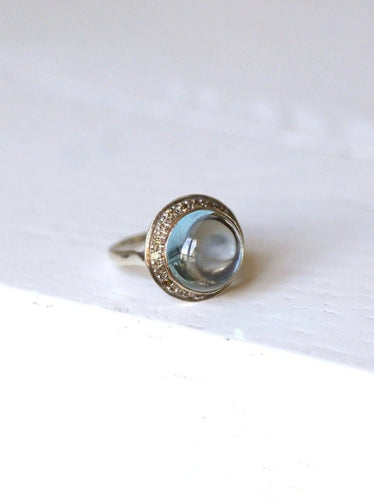 Bague vintage topaze bleue et diamants sur or et argent 58 Facettes