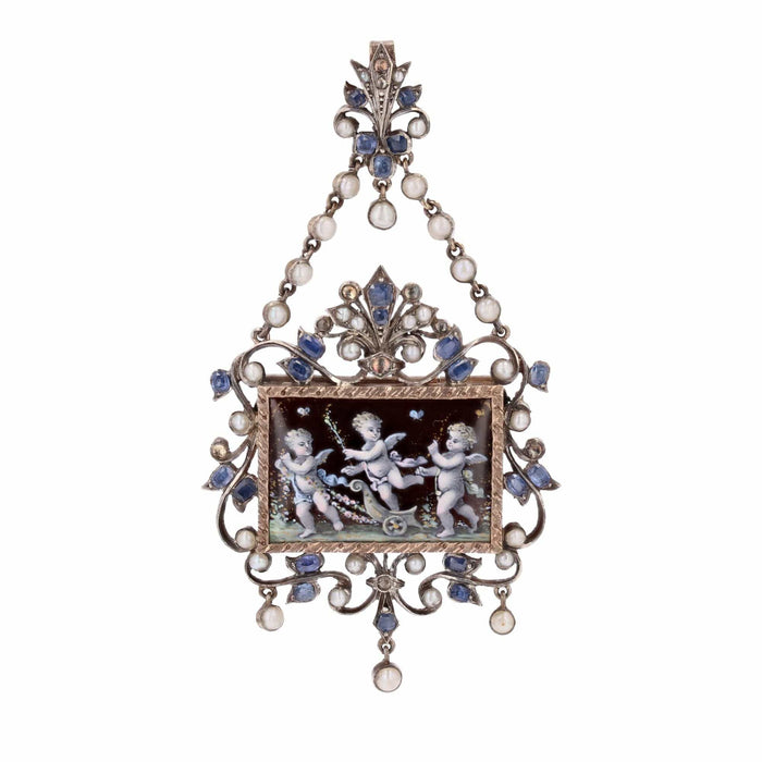 Pendentif Pendentif Broche ancien émail saphirs et perles fines 58 Facettes 23-209