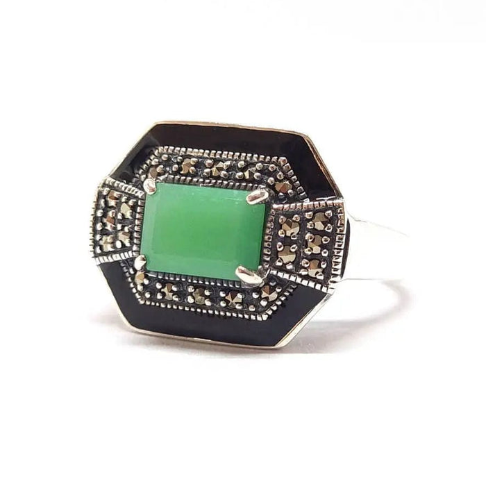 Bague 52 Bague Vintage chrysoprase Email & Argent 58 Facettes