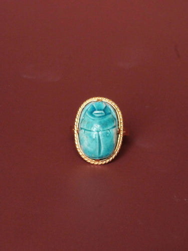 Bague Scarabée or jaune et stéatite 58 Facettes