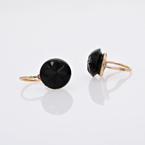 Boucles d'oreilles Dormeuses anciennes or verre noir trèfle 58 Facettes CVBO11