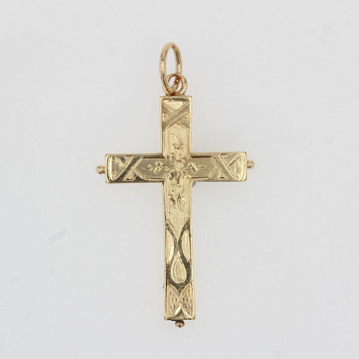 Pendentif Croix ancienne en or jaune ciselée 58 Facettes 21-689A