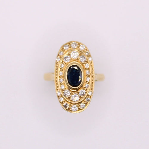 Bague Bague navette or jaune saphir et diamants 58 Facettes