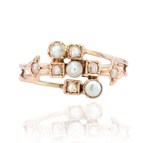 Bague 53 Bague ancienne or rose perles fines 58 Facettes 21-684