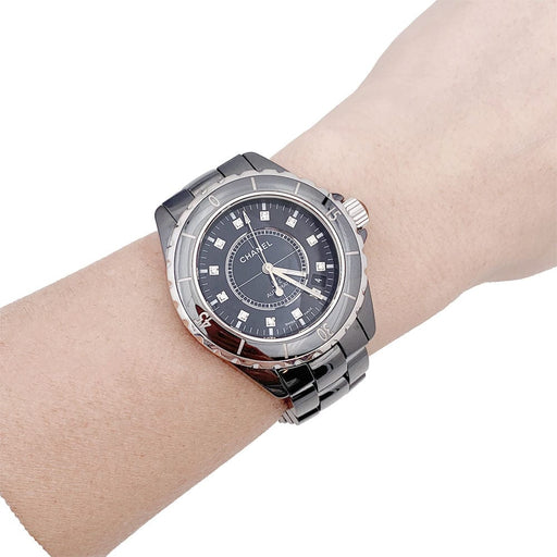 Chanel Chanel watch, "J12", black ceramic, diamonds. 58 Facettes 33337