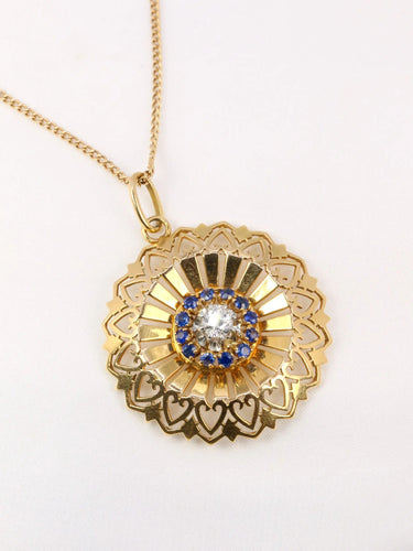 Pendentif Pendentif rond vintage or jaune, diamant et saphirs 58 Facettes J86