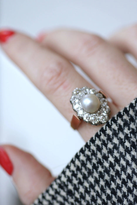 Bague Bague marquise perle entourage diamants 58 Facettes