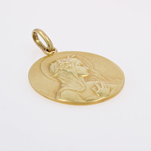 Pendentif Médaille ancienne or jaune Vierge auréolée et fleur de lys 58 Facettes 13-022C