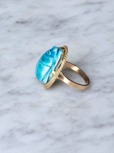 Bague Scarabée or jaune et stéatite 58 Facettes