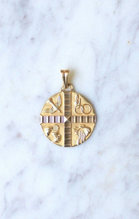 Pendentif Médaille Chrétienne Art Déco or jaune 58 Facettes