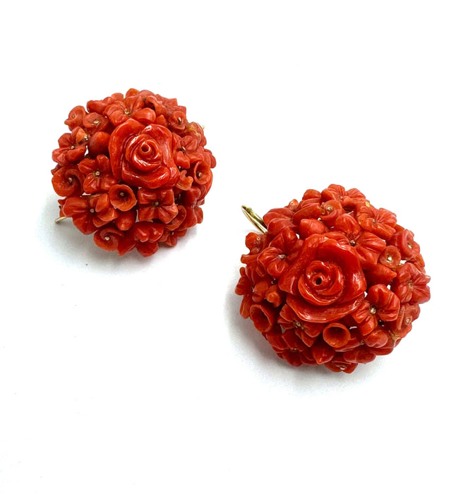 Boucles d'oreilles Boucles d'oreilles anciennes en corail sicilien 58 Facettes