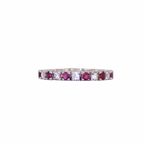 Bague Alliance Demi-tour Rubis et Diamants sertis sur or blanc 58 Facettes