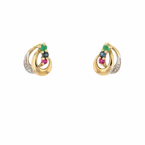 Boucles d'oreilles Boucle d'oreille or jaune émeraude saphir rubis 58 Facettes 19-456C