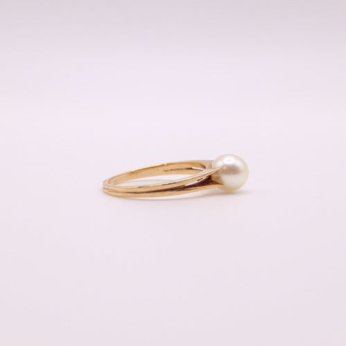 Bague Solitaire or jaune Perle de culture sur double corps 58 Facettes