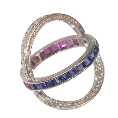 Bague 54 Alliance, rubis, saphirs, diamant 58 Facettes 22350-0261
