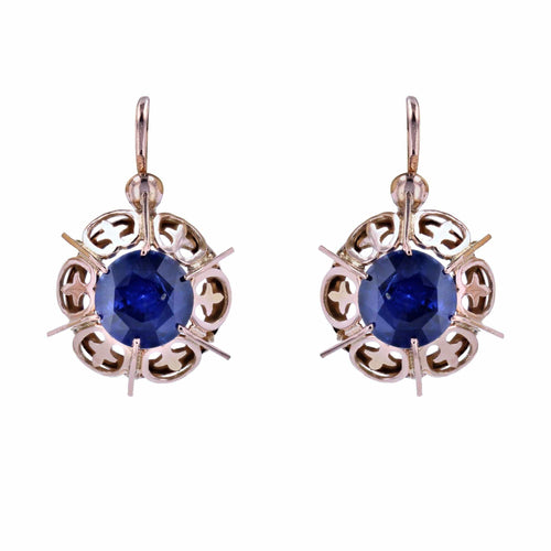 Boucles d'oreilles Boucles d'oreilles anciennes saphirs en dormeuses 58 Facettes 23-061
