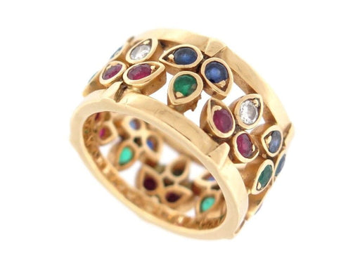 54 CARTIER ring - “Rivière” ring in yellow gold, diamonds, sapphires, rubies & emeralds 58 Facettes 245801