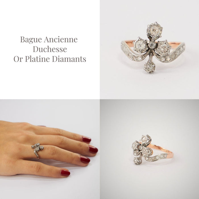 Bague Bague Duchesse Ancienne Or Gris Platine Diamants 58 Facettes LOT 3446