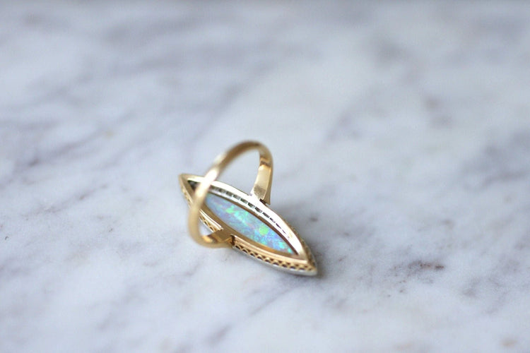 Bague Bague Marquise opale entourage diamants 58 Facettes