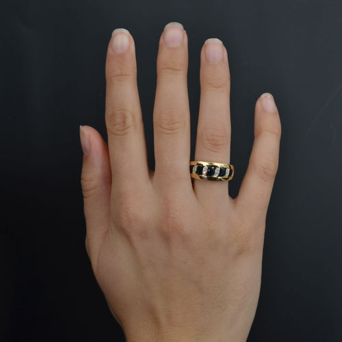 Bague 58 Bague bandeau or jaune saphirs diamants 58 Facettes 21-695