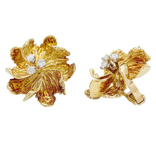 Boucles d'oreilles Boucles d'oreilles Boucheron "Fleurs" or jaune et diamants. 58 Facettes 31227