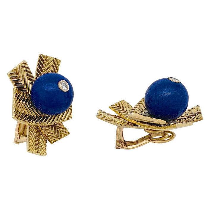 Boucles d'oreilles Boucles d'oreilles Boucheron en or jaune, lapis lazuli et diamants. 58 Facettes 30632