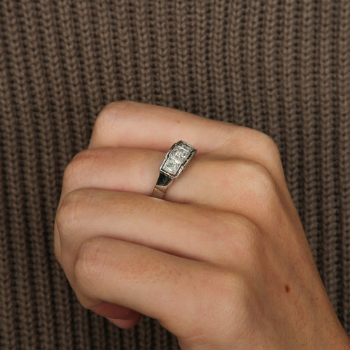 Bague 54 Bague ancienne diamant or blanc 58 Facettes