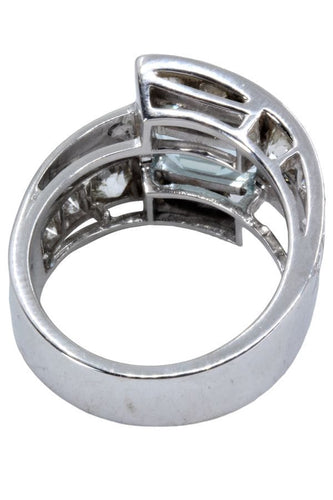 Bague BAGUE ART-DÉCO AIGUE MARINE ET DIAMANTS 58 Facettes 054791