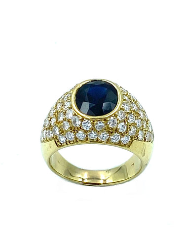 Bague Bague joncs or jaune, saphir et diamants 58 Facettes