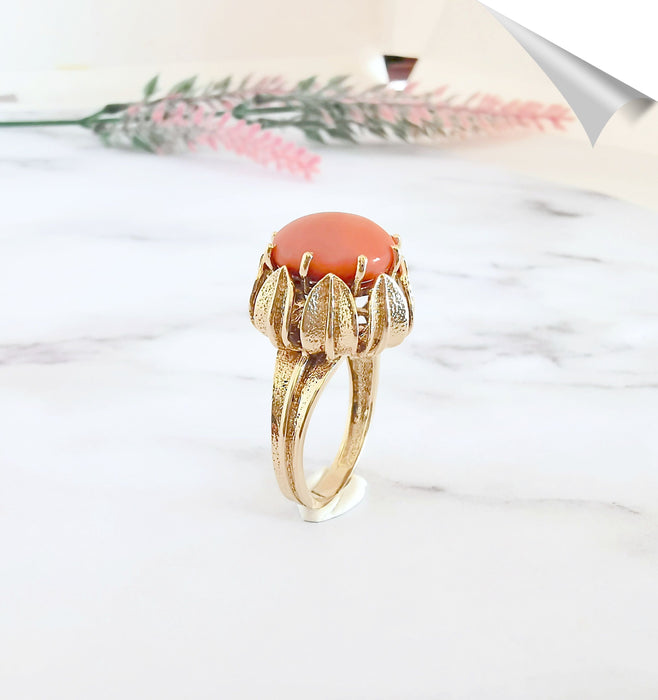 Bague Bague fleur Corail cabochon signée CHERNY 58 Facettes AA 1570