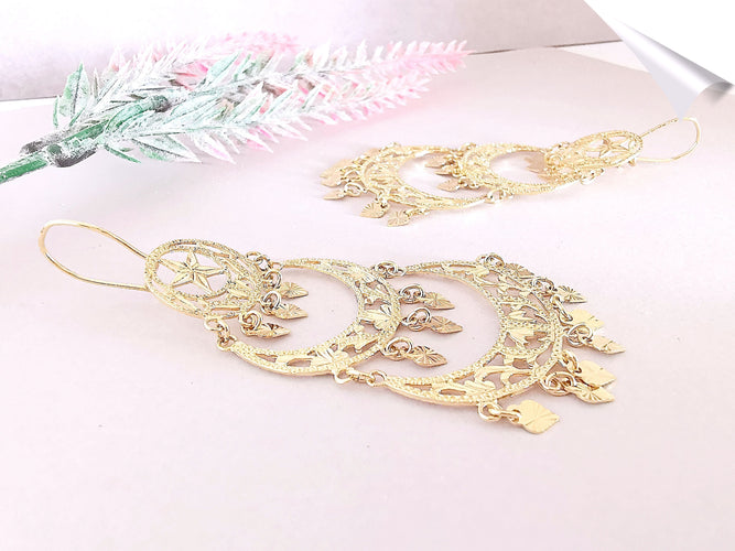 Boucles d'oreilles Boucles d'oreilles Orientales Ajourées et pampilles 58 Facettes AA 1518