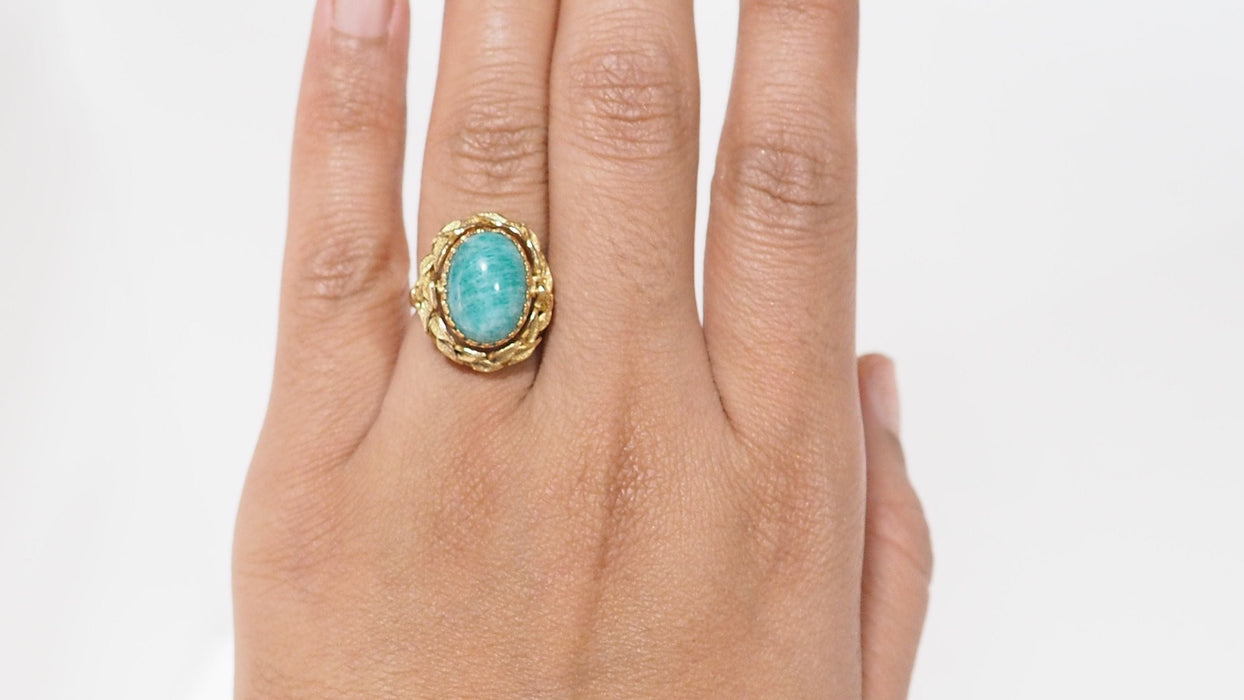 Bague 52.5 Bague Basculante En Or Jaune, Perles Et Amazonite 58 Facettes 32313