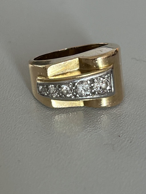 Ring 51 Tank Ring Yellow Gold and Gray Diamonds 58 Facettes 5322