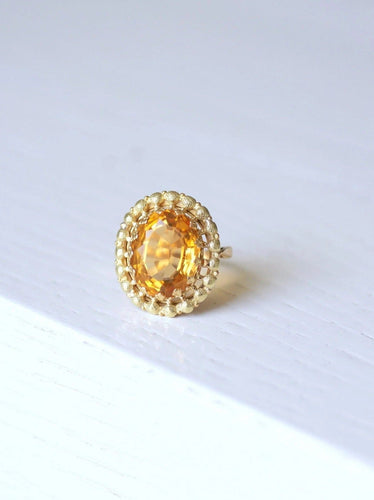 Bague Bague de cocktail ancienne citrine sur or jaune et vert 18Kt 58 Facettes