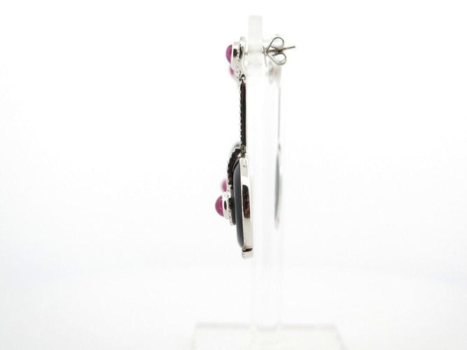 Boucles d'oreilles boucles d'oreilles en or blanc 18k onyx rubis 2.5ct diamants 0.9ct 58 Facettes 253463