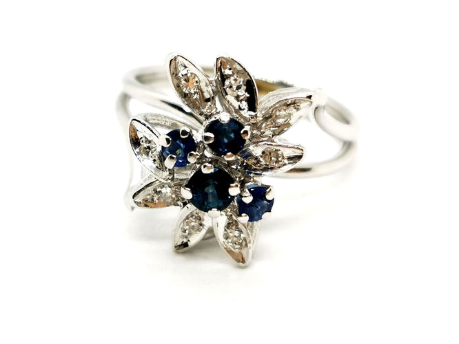 Bague 48 Bague Fleur Or blanc Saphir 58 Facettes 1313050CN