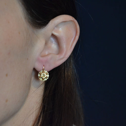 Boucles d'oreilles Dormeuses anciennes or rose demi perles fines serti étoilé 58 Facettes 19-187A