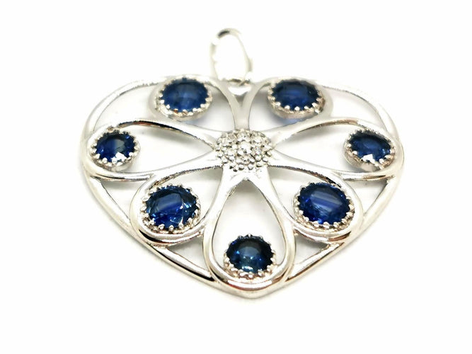 Collier Pendentif Coeur Or blanc Saphir 58 Facettes 1599641CN