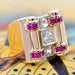 Ring 62 Geometric diamond and ruby ​​tank ring 58 Facettes 22-093