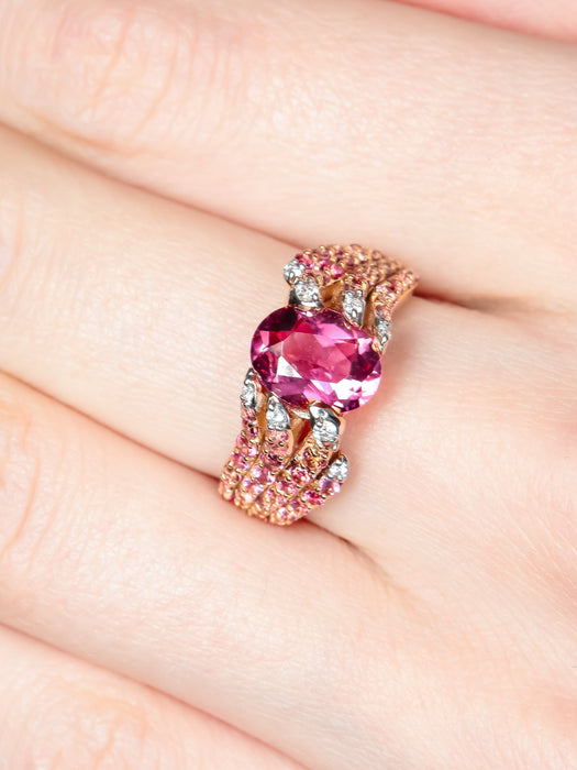 Bague Bague Tourmaline rose, Saphirs roses et Diamants 58 Facettes