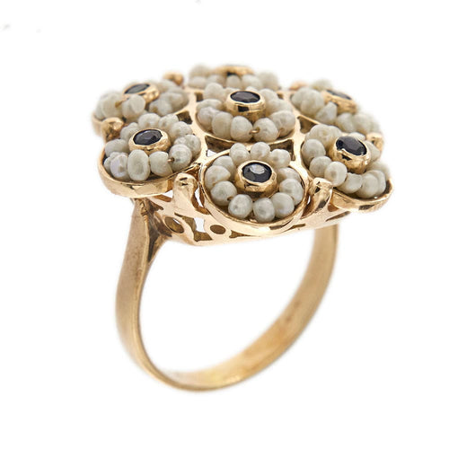 Bague 54 Bague Fleur saphirs et perles 58 Facettes 28692