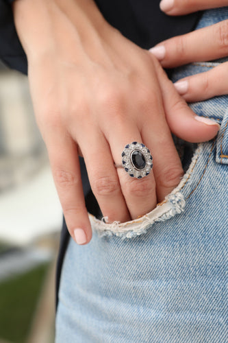 Bague Bague Marguerite platine saphir de Ceylan et diamants "Princesse mutine" 58 Facettes 2430